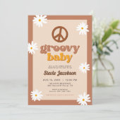 STEVIE Retro 70s Daisy Peace Groovy Baby shower Kaart (Staand voorkant)