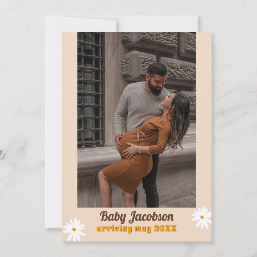 STEVIE Retro 70s Daisy Peace Groovy Baby shower Kaart (Achterkant)