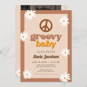 STEVIE Retro 70s Daisy Peace Groovy Baby shower Kaart
