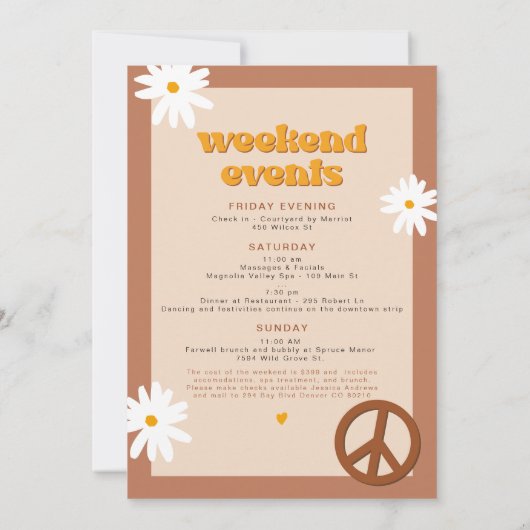 STEVIE Retro 70s Daisy Peace Out Bachelorette Invi Kaart (Achterkant)