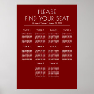 Stevig Bourgondië Rood Modern Trouwstoelindeling Poster