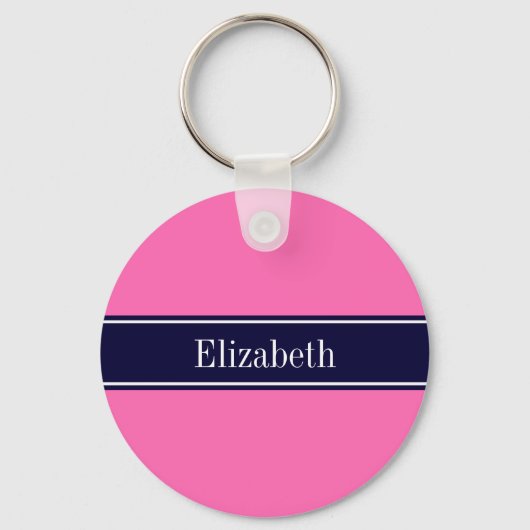 Stevig heet roze #2, Navy Blue Lint Naam Initiaal Sleutelhanger (Voorkant)