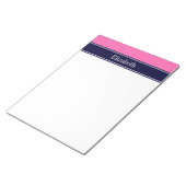 Stevig hete roze #2, Navyblauw lint naam monogram Notitieblok (Schuin)
