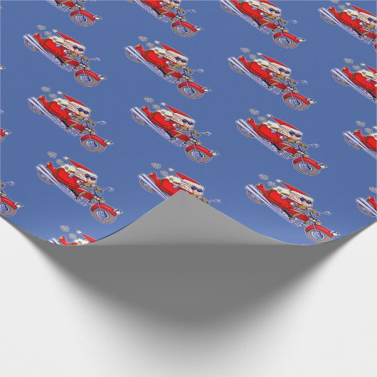 Stevig kijkend dat de kerstman op zijn motorfiets  cadeaupapier (Hoek)