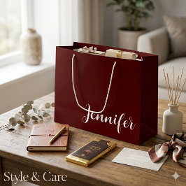 Stevige bordeauxrode grote cadeautas met eigen naa
