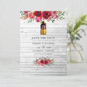 Stevige Bourgogne en roze Waterverf Save The Date (Staand voorkant)