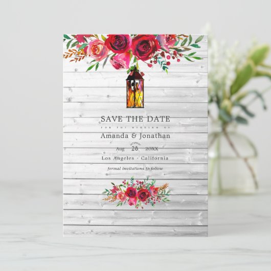 Stevige Bourgogne en roze Waterverf Save The Date (Staand voorkant)