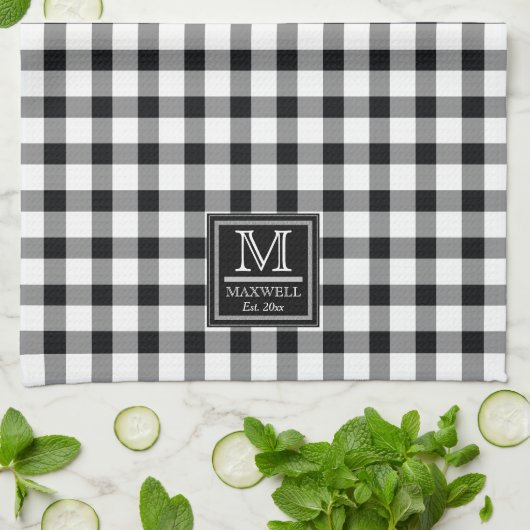 Stevige buffelcontroles | Naam spelmonogram jaar K Theedoek (Gevouwen)