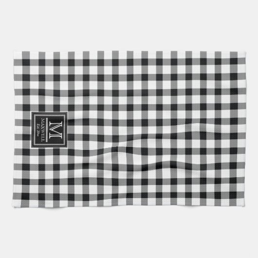 Stevige buffelcontroles | Naam spelmonogram jaar K Theedoek (Horizontaal)