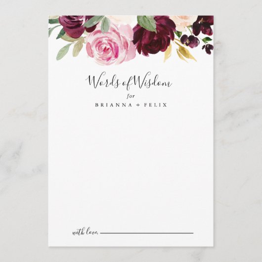 Stevige Floral Botanical Wedding Words of Wisdom Advieskaart (Voorkant)