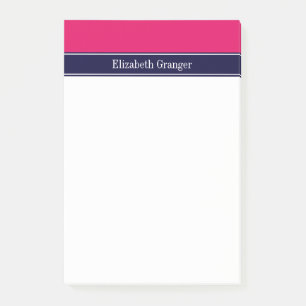 Stevige framboos, lint in marineblauw naammonogram post-it® notes