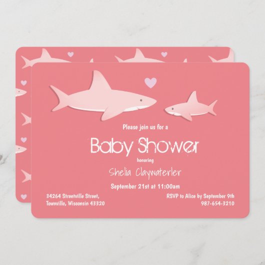 Stevige haaien Solid Pink Background Baby shower Kaart (Voorkant / Achterkant)