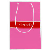 Stevige hete roze #2 Rode strik naammonogram Medium Cadeauzakje (Voorkant)