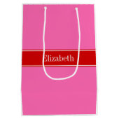 Stevige hete roze #2 Rode strik naammonogram Medium Cadeauzakje (Achterkant)