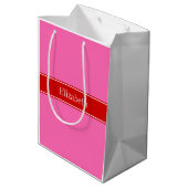 Stevige hete roze #2 Rode strik naammonogram Medium Cadeauzakje (Achterkant Gekanteld)