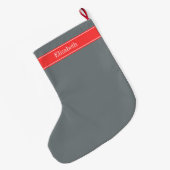 Stevige houtskool grijs koraal rood lint monogram grote kerstsok (Achterkant (Hangend))