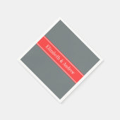 Stevige houtskool grijs koraal rood lint monogram servet (Hoek)