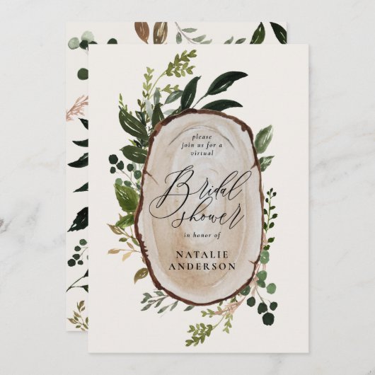 Stevige houtslijm virtuele bruiddoucheuitnodiging save the date (Voorkant / Achterkant)