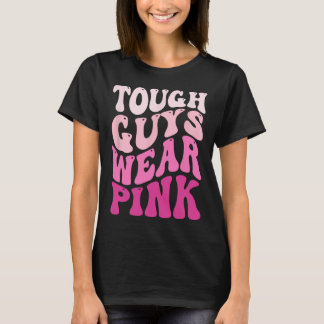 Stevige jongens Draag het bewustzijn van roze bors T-shirt