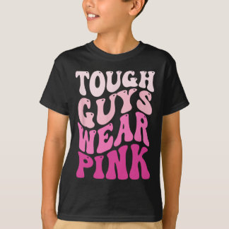 Stevige jongens Draag het bewustzijn van roze bors T-shirt