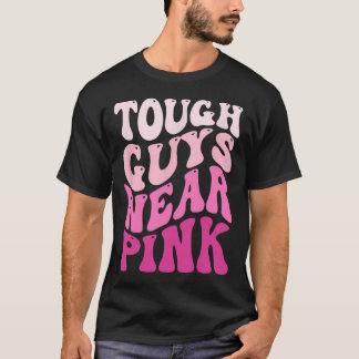Stevige jongens Draag het bewustzijn van roze bors T-shirt