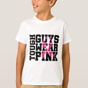 Stevige jongens Draag het bewustzijn van roze bors T-shirt