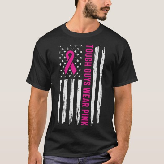 Stevige jongens Draag roze Amerikaanse vlag borstk T-shirt (Voorkant)