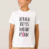 Stevige jongens Draag roze borstkankerbewustzijn T-shirt (Voorkant)