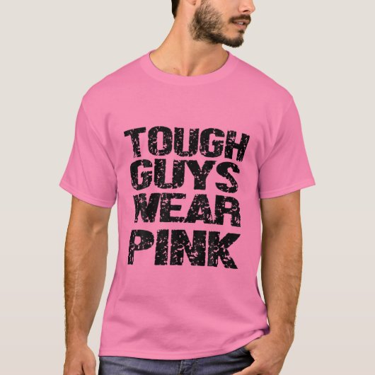 Stevige jongens Draag roze borstkankerbewustzijnsb T-shirt (Voorkant)