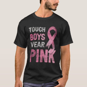 Stevige jongens Draag roze borstkankermaand T-shirt