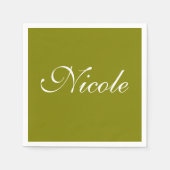 Stevige Kleur Groen en Wit Gepersonaliseerd Naam Servet (Voorkant)