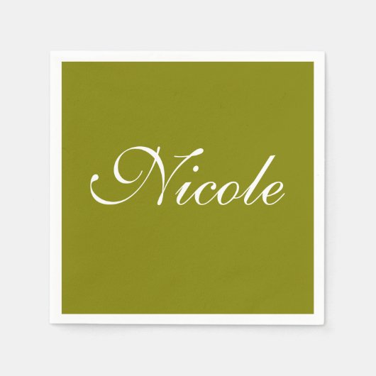 Stevige Kleur Groen en Wit Gepersonaliseerd Naam Servet (Voorkant)