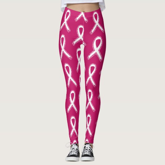 Stevige meisjes Draag roze borstkankerbewustzijn Leggings (Voorkant)