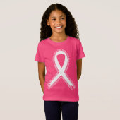 Stevige meisjes Draag roze borstkankerbewustzijn T-shirt (Voorkant volledig)