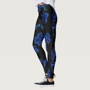 Stevige neonblauwe bloemen leggings