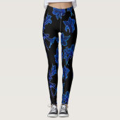 Stevige neonblauwe bloemen leggings (Voorkant)