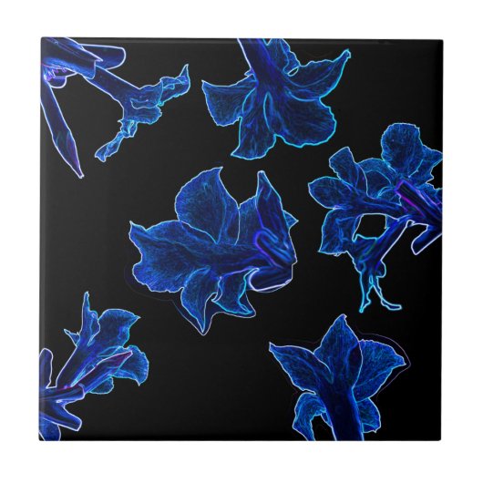 Stevige neonblauwe bloemen tegeltje (Voorkant)