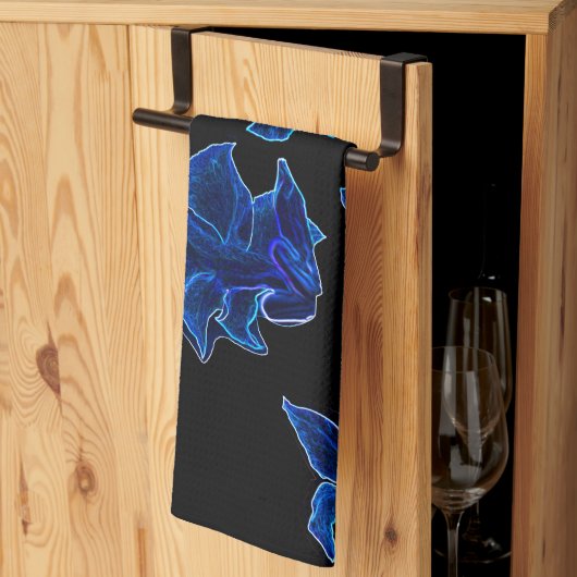 Stevige neonblauwe bloemen theedoek (Derde Gevouwen)