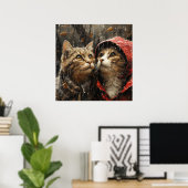 Stevige regen bij schattige katten poster (Thuiskantoor)