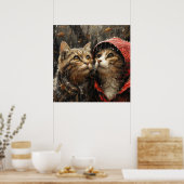 Stevige regen bij schattige katten poster (Keuken)