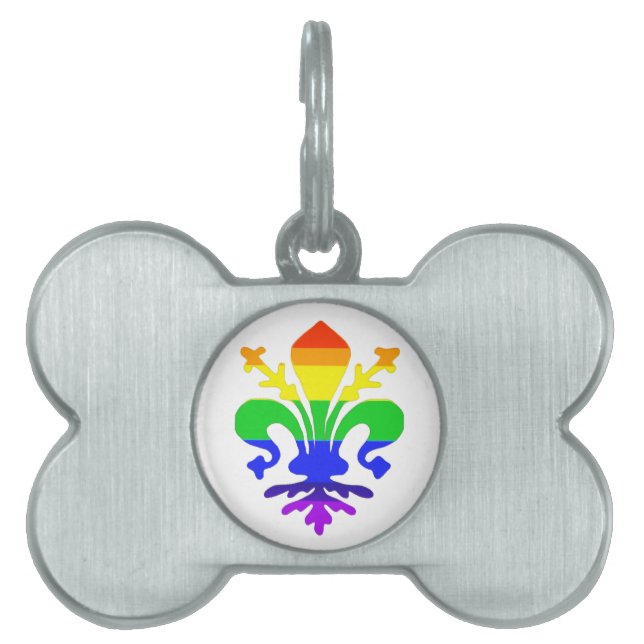 Stevige regenboog Fleur de Lis Huisdieren Naamplaatje (voorkant)
