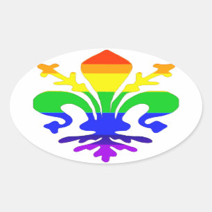 Stevige regenboog Fleur de Lis Ovale Sticker