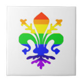 Stevige regenboog Fleur de Lis Tegeltje (Voorkant)