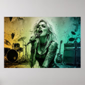 Stevige Rockzangeres Grunge Poster (Voorkant)