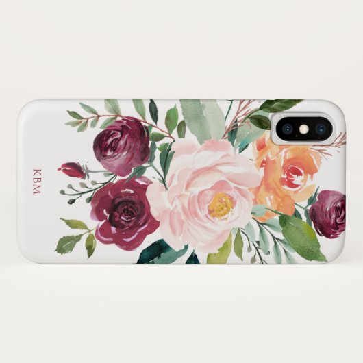 Stevige Waterverf Floral met Monogram Case-Mate iPhone Case (Achterkant (horizontaal))