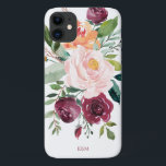 Stevige Waterverf Floral met Monogram Case-Mate iPhone Case<br><div class="desc">Deze roodbruine vormgeving is prachtig vrouwelijk met een roestachtige charme. Ze is voorzien van een bouquet waterverf rozen, gemengde bloemen en groen in een trendy kleurensysteem van bogundy, roze en russetoranje met een doorlatende groen. Een tekst sjabloon is inbegrepen om dit ontwerp met uw gewenste monogram initialen, naam of andere...</div>