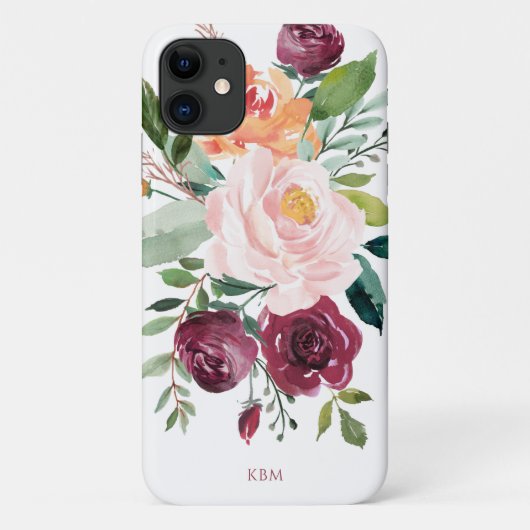 Stevige Waterverf Floral met Monogram Case-Mate iPhone Case (Achterkant)