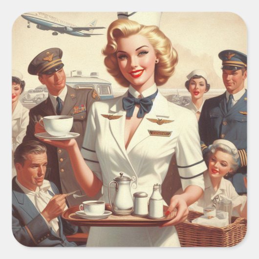  steward pin-up vierkante sticker (Voorkant)