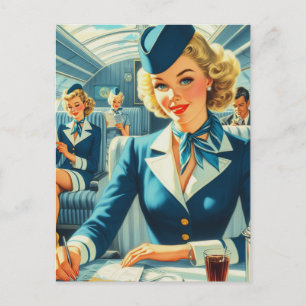 stewardess illustratie briefkaart