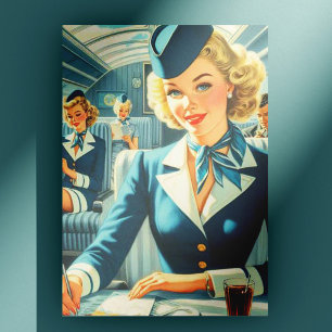  stewardess illustratie briefkaart
